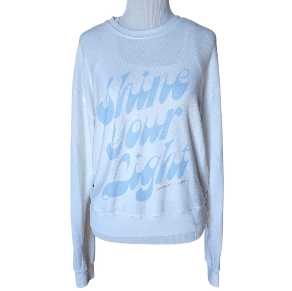 Spiritual Gangster Sweater Medium Shine Your Light White Ivory Blue - Picture 3 of 10